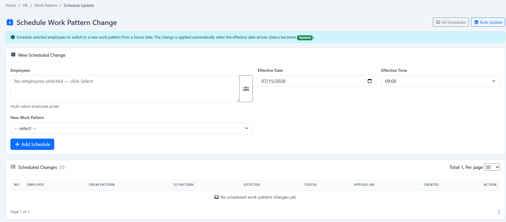 Work Patterns & Shift Schedules software screen